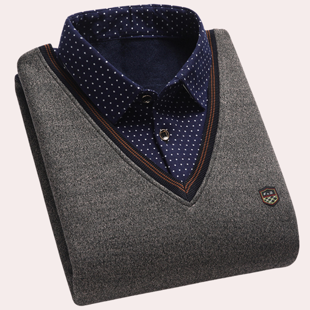 Sweater with Shirt - Men's Collared V-Neck Jumper with Shirt-Chaps London-Khaki-M-Chaps London