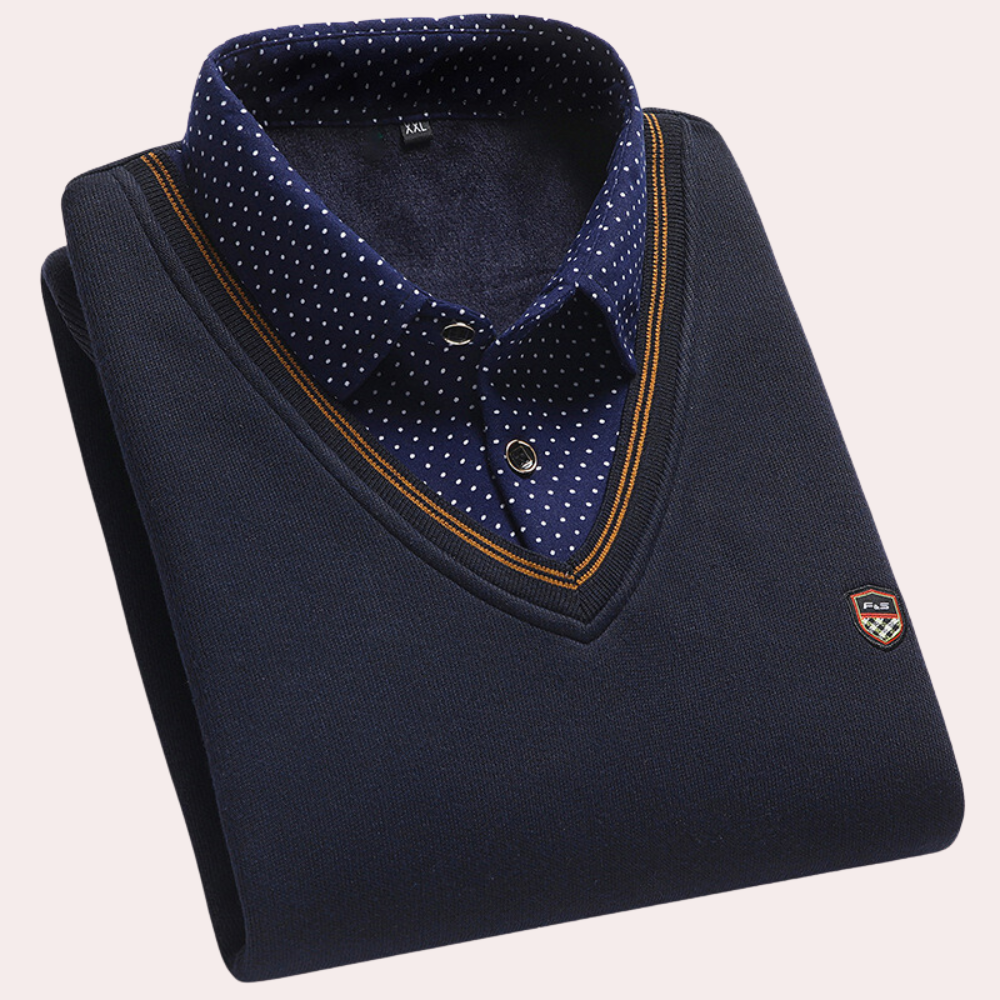 Sweater with Shirt - Men's Collared V-Neck Jumper with Shirt-Chaps London-Navy Blue-M-Chaps London