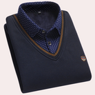 Sweater with Shirt - Men's Collared V-Neck Jumper with Shirt-Chaps London-Navy Blue-M-Chaps London