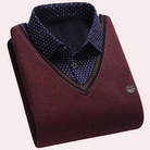 Sweater with Shirt - Men's Collared V-Neck Jumper with Shirt-Chaps London-Red-M-Chaps London