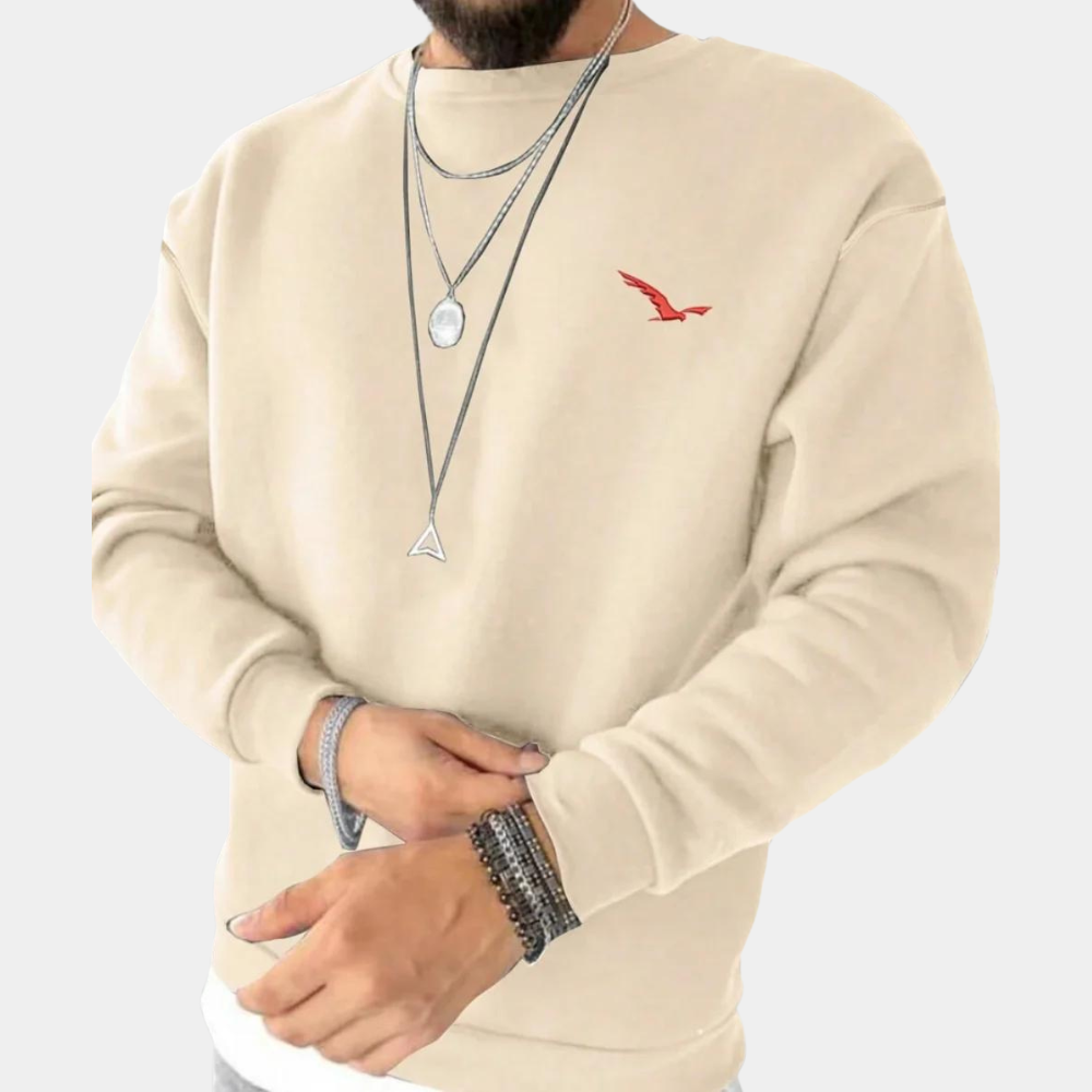 Sweatshirt - Men's Comfy Round Neck Pullover-Fashion Men Sweatshirt Fall-Chaps London-Beige-S-Chaps London