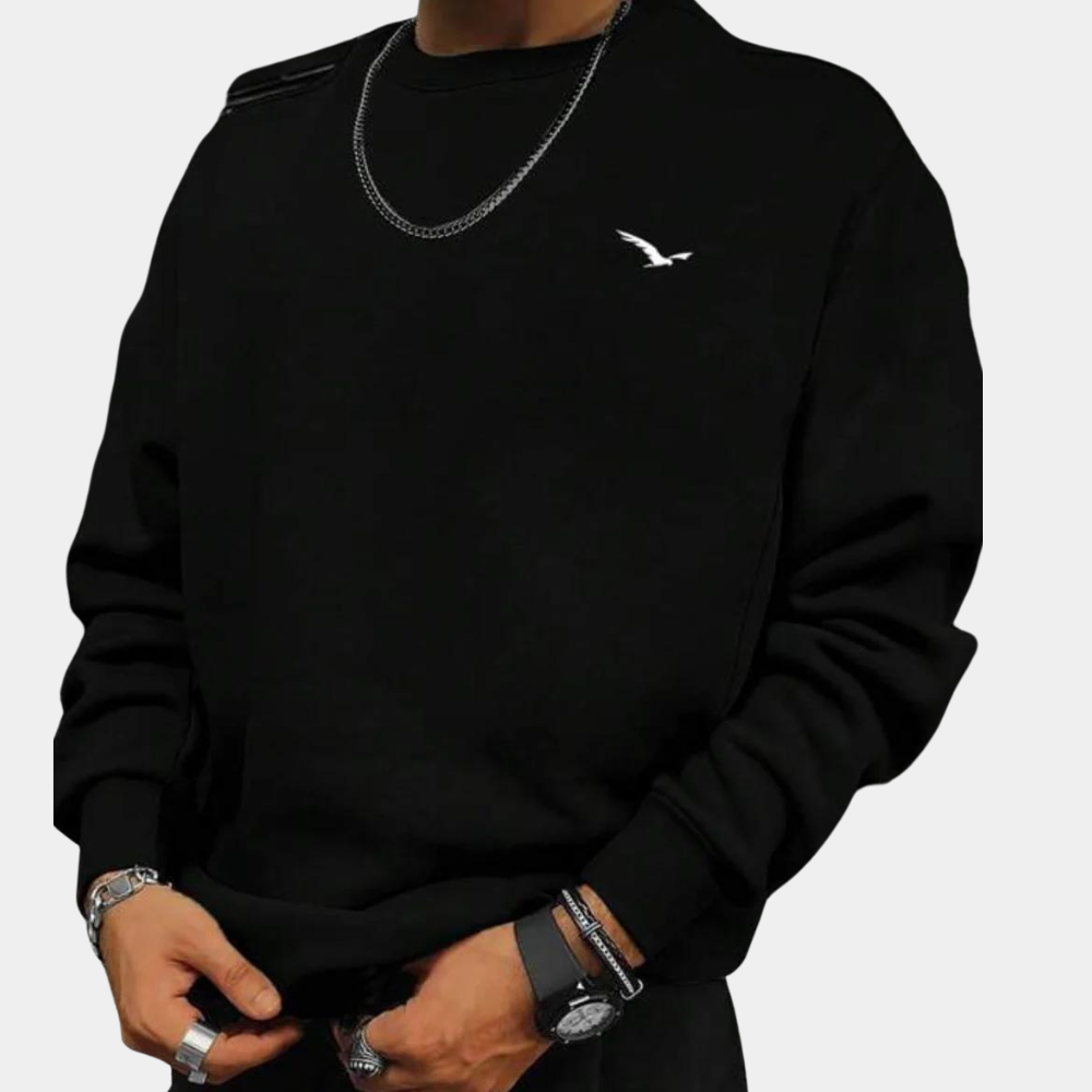 Sweatshirt - Men's Comfy Round Neck Pullover-Fashion Men Sweatshirt Fall-Chaps London-Black-S-Chaps London