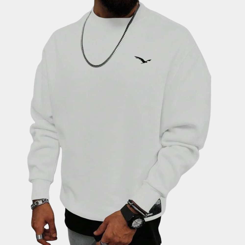 Sweatshirt - Men's Comfy Round Neck Pullover-Fashion Men Sweatshirt Fall-Chaps London-White-S-Chaps London