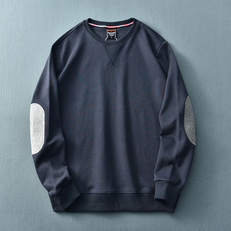 Sweatshirt - Men's Oversized Pullover with Elbow Patches-Jacket-Chaps London-Blue-M-Chaps London