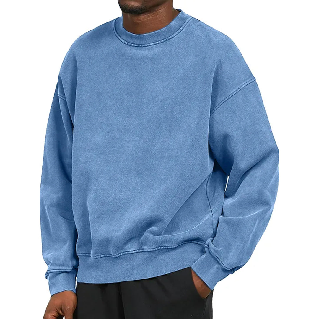 Sweatshirt - Men's Plain Comfy Round Neck Pullover-Fashion Men Sweatshirt Fall-Chaps London-Blue-S-Chaps London