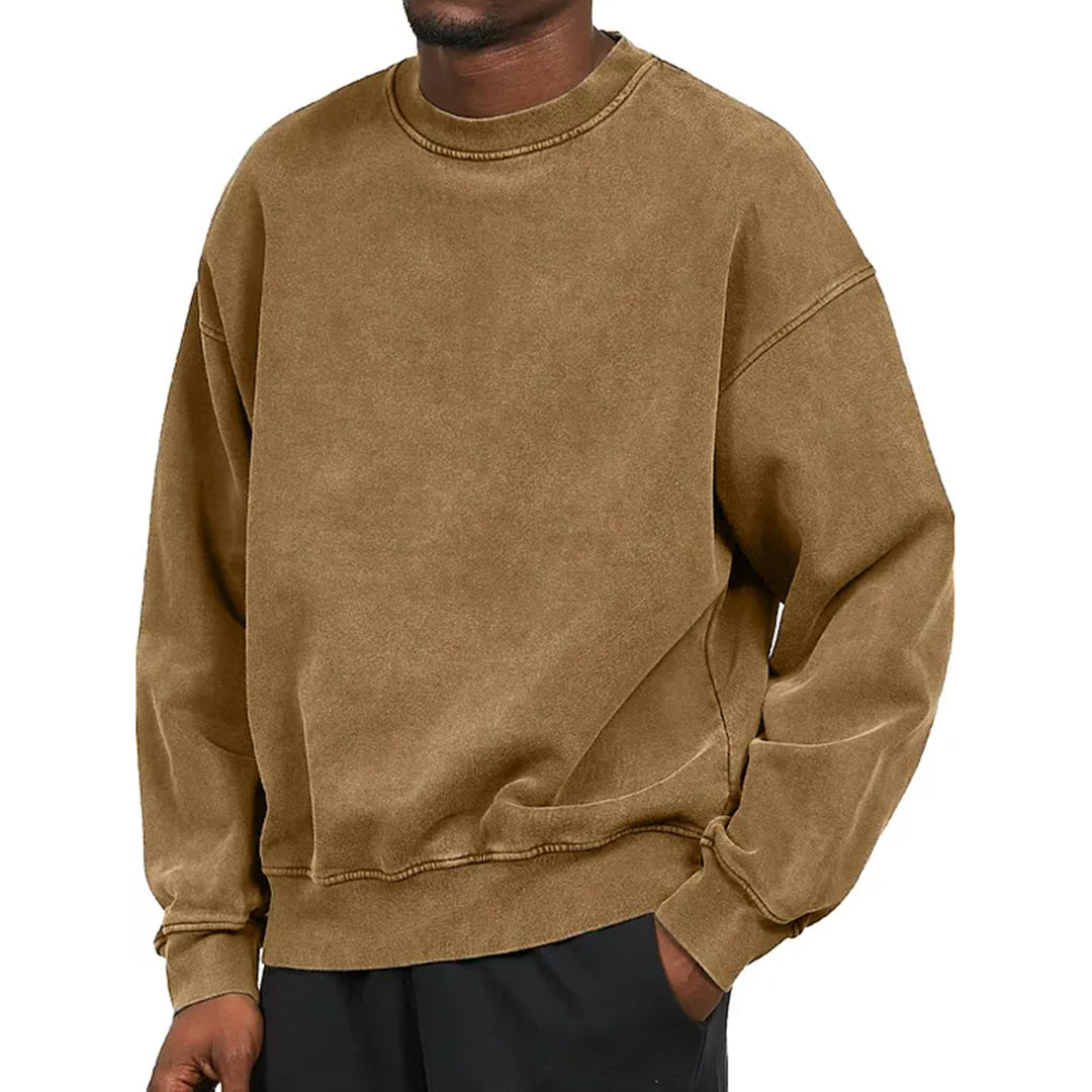 Sweatshirt - Men's Plain Comfy Round Neck Pullover-Fashion Men Sweatshirt Fall-Chaps London-Khaki-S-Chaps London