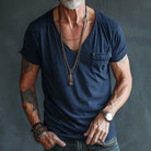 T-Shirt - Lightweight - Regular Fit - V-Neck T-Shirt - Men's Shirts-Men's Shirt-Chaps London-Blue-S-Chaps London