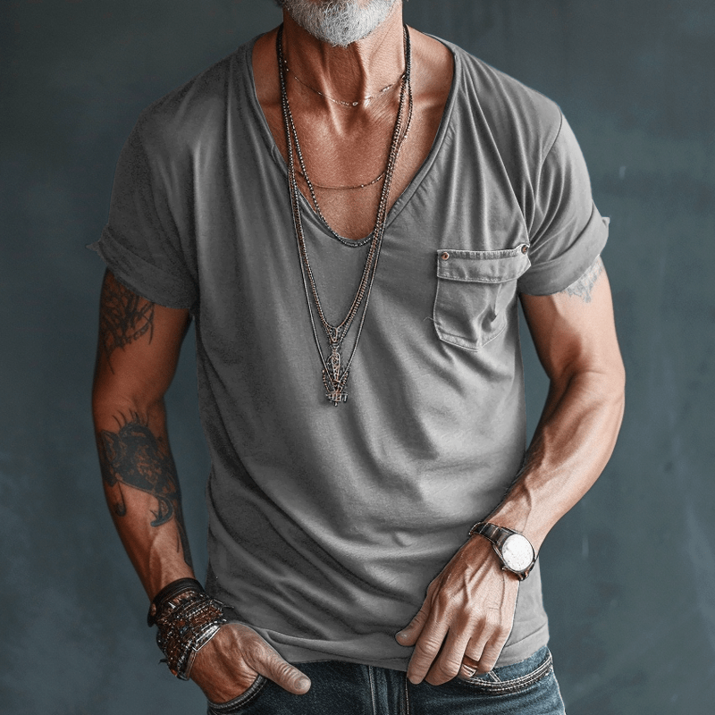 T-Shirt - Lightweight - Regular Fit - V-Neck T-Shirt - Men's Shirts-Men's Shirt-Chaps London-Gray-S-Chaps London