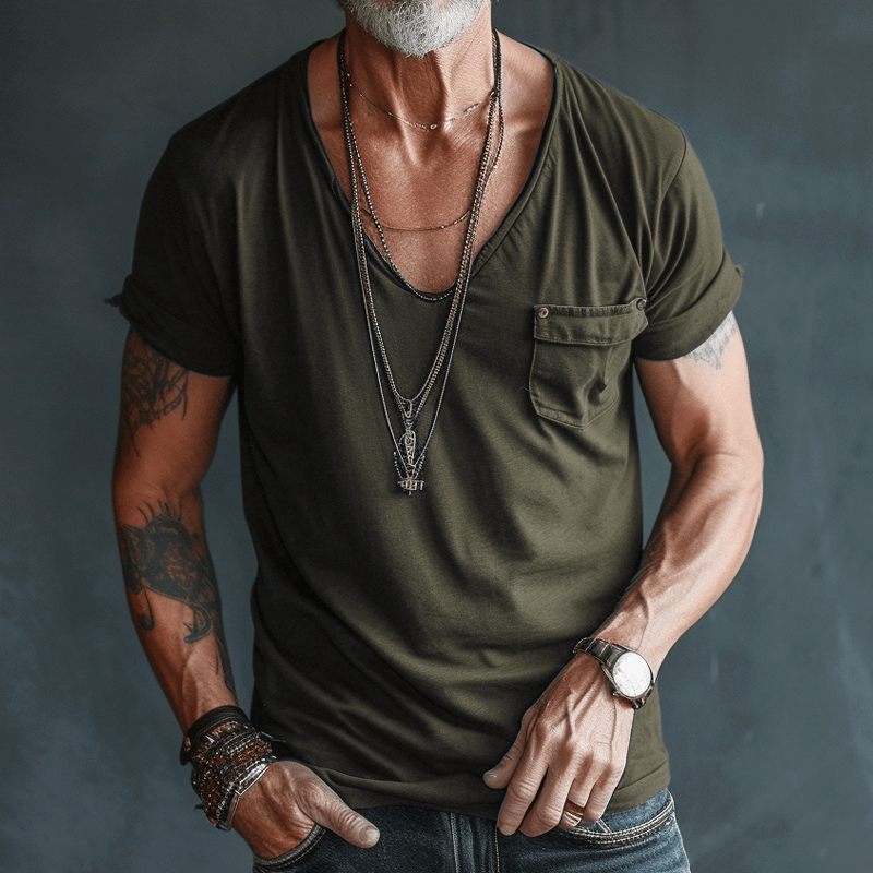 T-Shirt - Lightweight - Regular Fit - V-Neck T-Shirt - Men's Shirts-Men's Shirt-Chaps London-Green-S-Chaps London