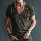 T-Shirt - Lightweight - Regular Fit - V-Neck T-Shirt - Men's Shirts-Men's Shirt-Chaps London-Green-S-Chaps London