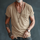 T-Shirt - Lightweight - Regular Fit - V-Neck T-Shirt - Men's Shirts-Men's Shirt-Chaps London-Khaki-S-Chaps London