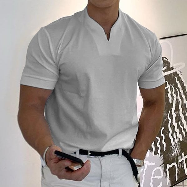 T-Shirt - Men's Breathable Short Sleeve Regular Fit T-Shirt-T-Shirts-Chaps London-Silver-M-Chaps London
