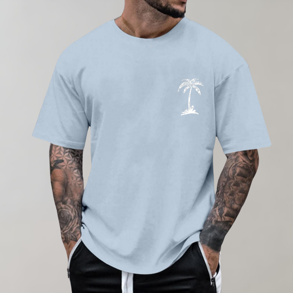 T-Shirt - Men's Palm Tree Print Crew Neck-T-Shirts-Chaps London-Apricot-S-Chaps London