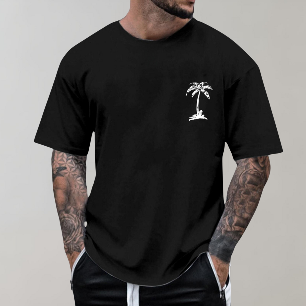 T-Shirt - Men's Palm Tree Print Crew Neck-T-Shirts-Chaps London-Black-S-Chaps London