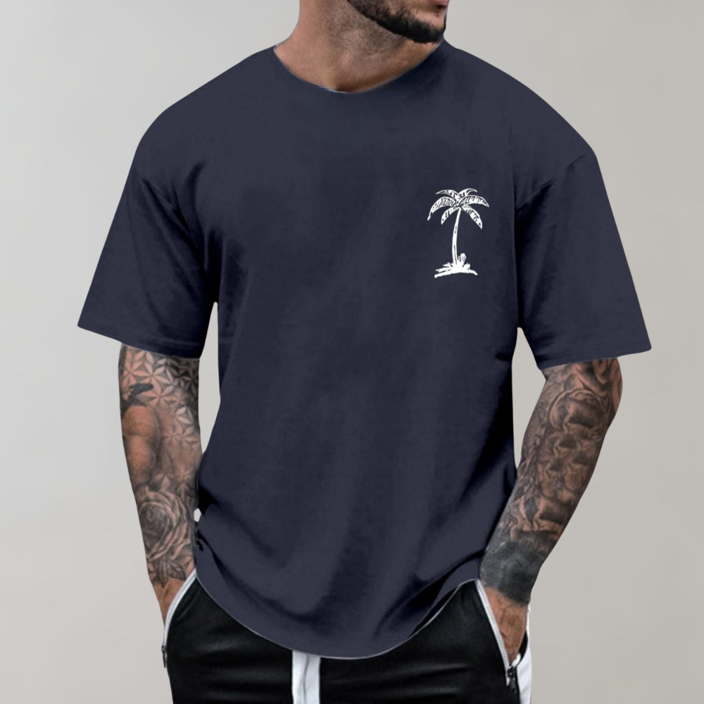 T-Shirt - Men's Palm Tree Print Crew Neck-T-Shirts-Chaps London-Royal Blue-S-Chaps London