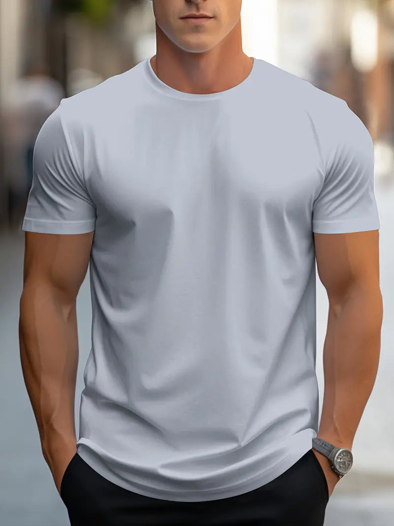 T-Shirt - Plain - Crew Neck - Basic T-Shirt - Men's Clothing-T-shirts-Chaps London-Grau-S-Chaps London