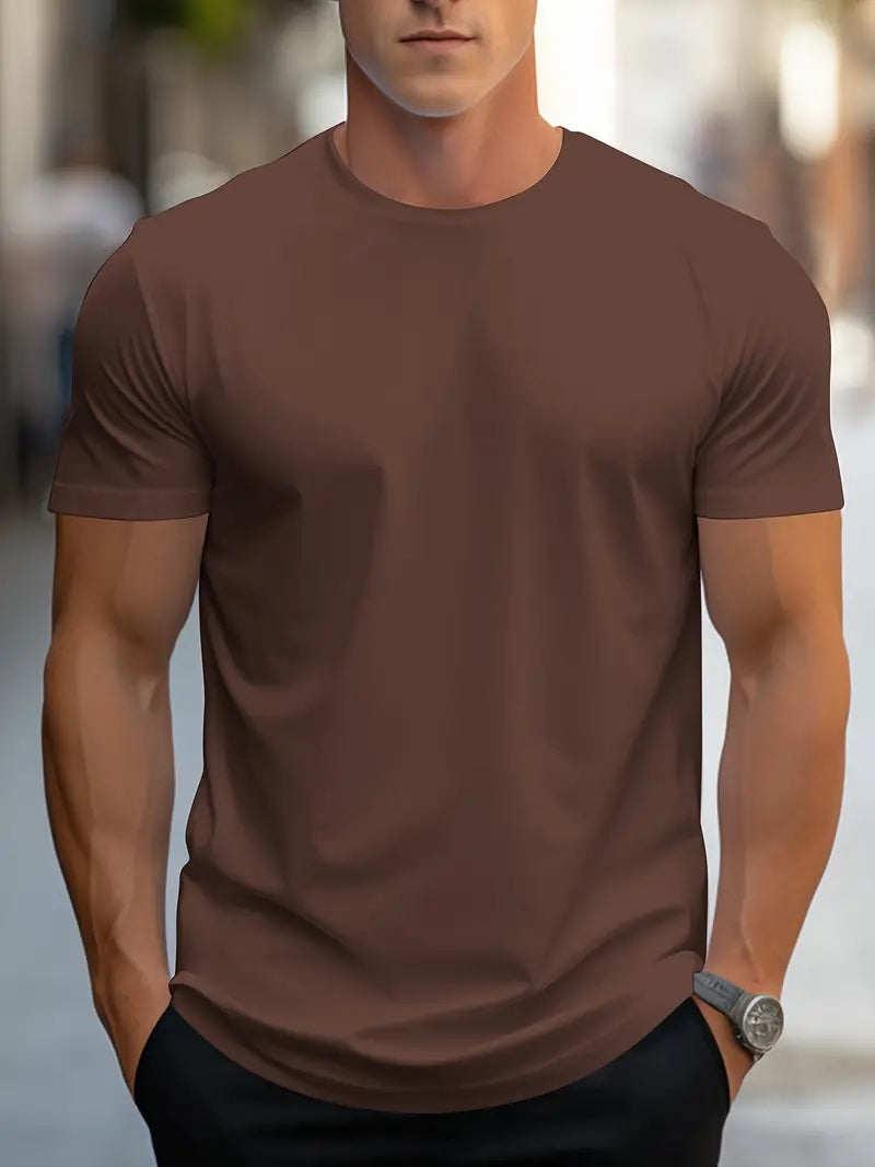 T-Shirt - Plain - Crew Neck - Basic T-Shirt - Men's Clothing-T-shirts-Chaps London-Kaffee-S-Chaps London