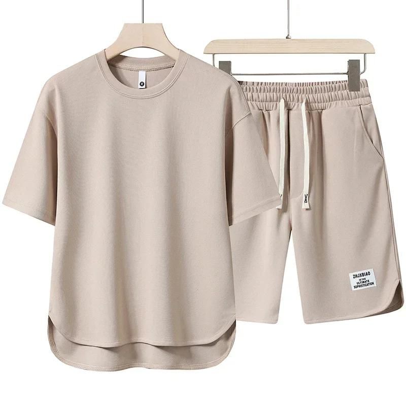 T-Shirt and Shorts Set - Casual - Sweat Shorts - Two-piece Set - Men's Clothing-Outfit Set for Men-Chaps London-Apricot-S-Chaps London