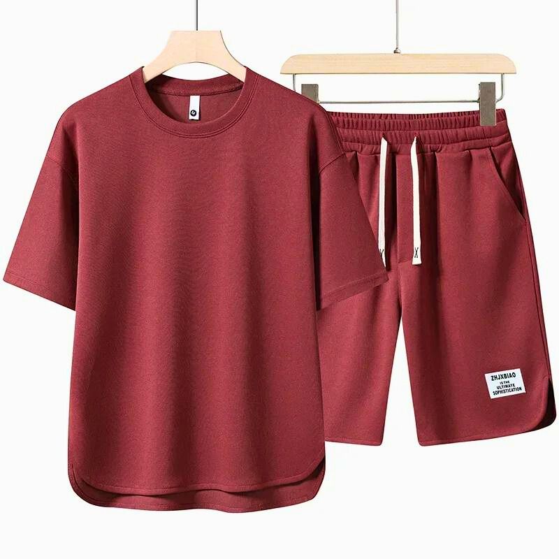 T-Shirt and Shorts Set - Casual - Sweat Shorts - Two-piece Set - Men's Clothing-Outfit Set for Men-Chaps London-Red-S-Chaps London