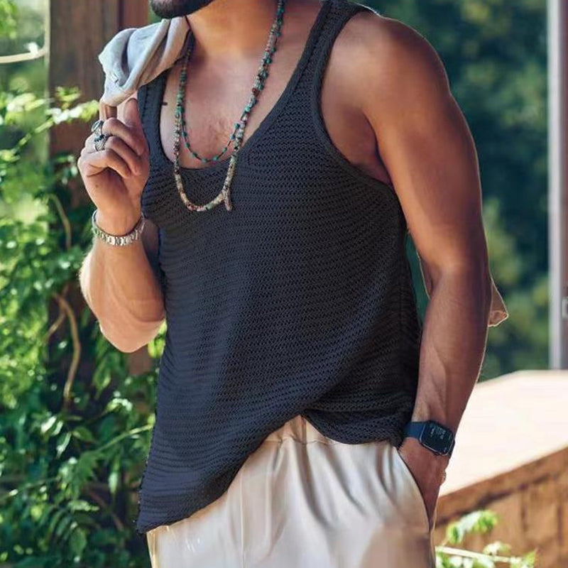 Tank Top - Men's Casual Loose Fit Sleeveless Knit Tank Top-Chaps London-Black-S-Chaps London