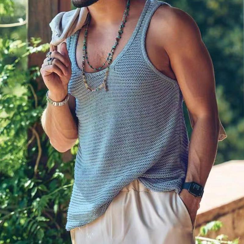 Tank Top - Men's Casual Loose Fit Sleeveless Knit Tank Top-Chaps London-Blue-S-Chaps London