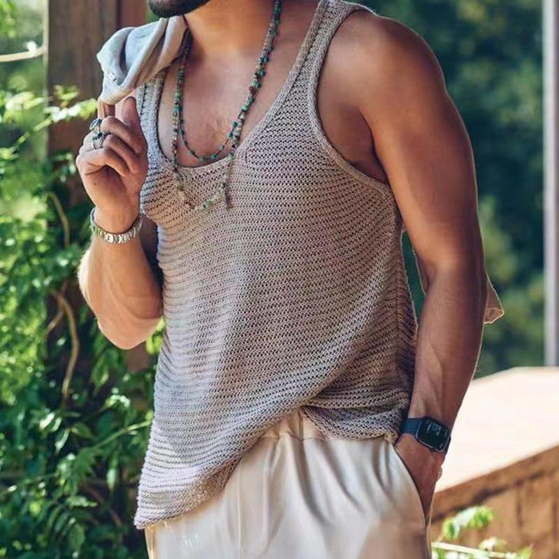Tank Top - Men's Casual Loose Fit Sleeveless Knit Tank Top-Chaps London-Gray-S-Chaps London
