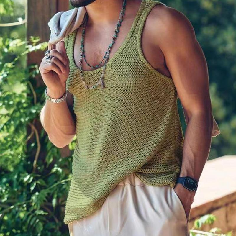 Tank Top - Men's Casual Loose Fit Sleeveless Knit Tank Top-Chaps London-Green-S-Chaps London