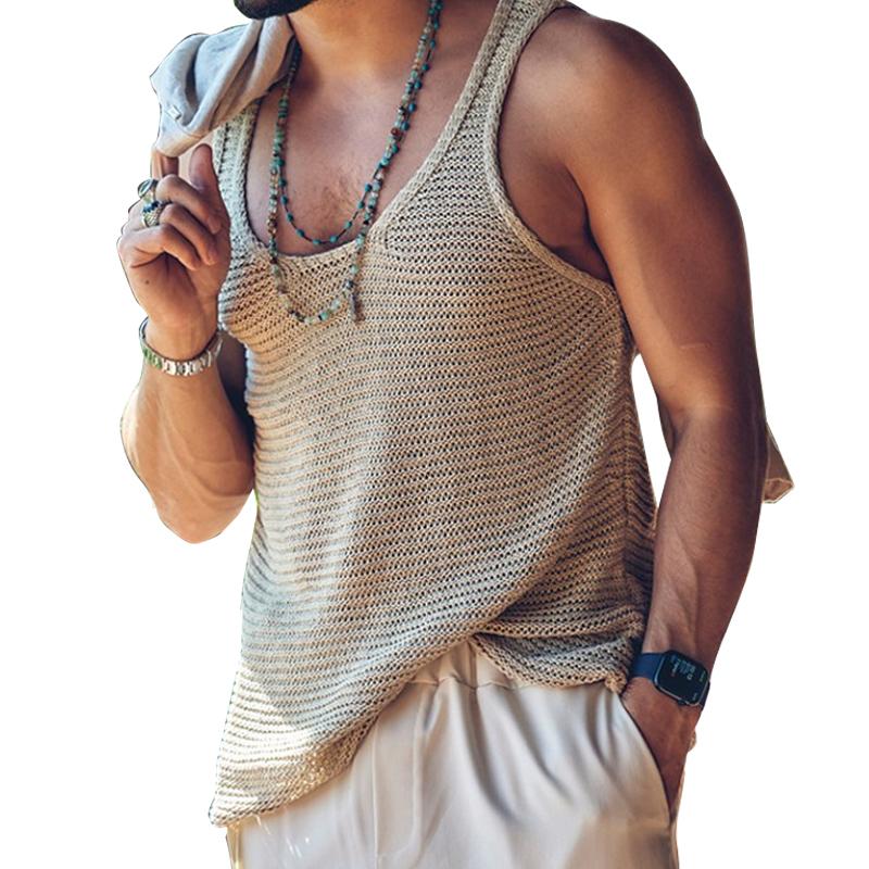 Tank Top - Men's Casual Loose Fit Sleeveless Knit Tank Top-Chaps London-Khaki-S-Chaps London
