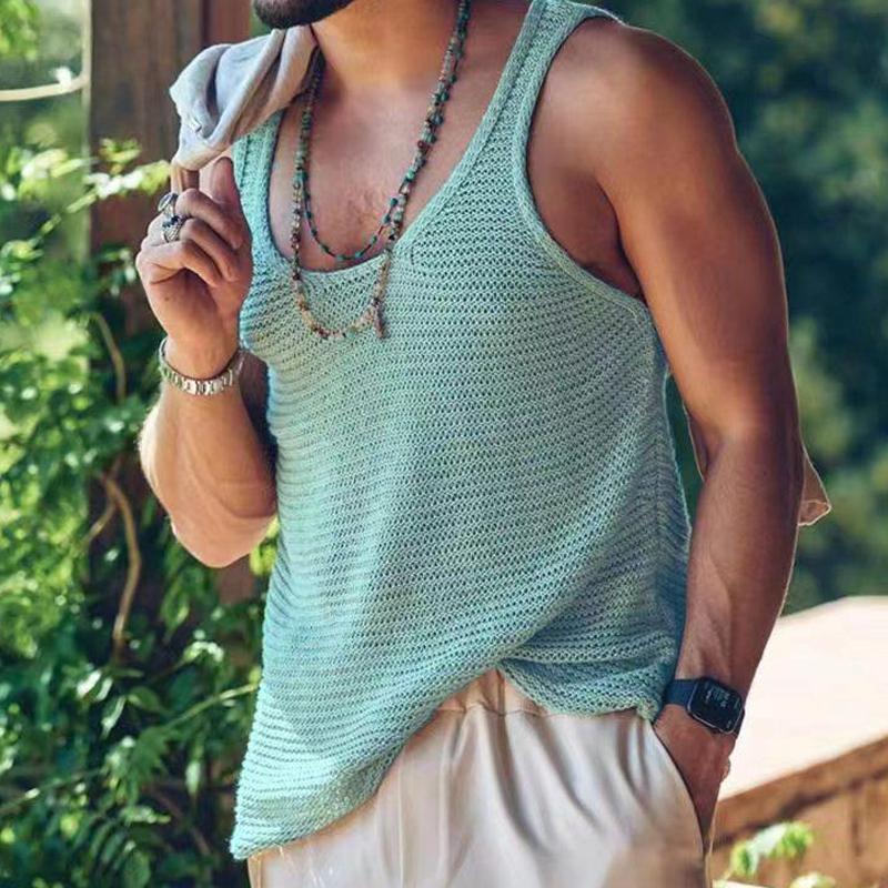 Tank Top - Men's Casual Loose Fit Sleeveless Knit Tank Top-Chaps London-Light Blue-S-Chaps London