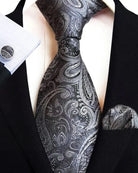 Tie Set - Men's Paisley Silk Cotton Pocket Square-Tie-Chaps London-Black-Chaps London