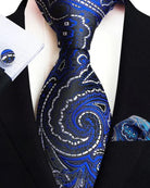 Tie Set - Men's Paisley Silk Cotton Pocket Square-Tie-Chaps London-Blue-Chaps London