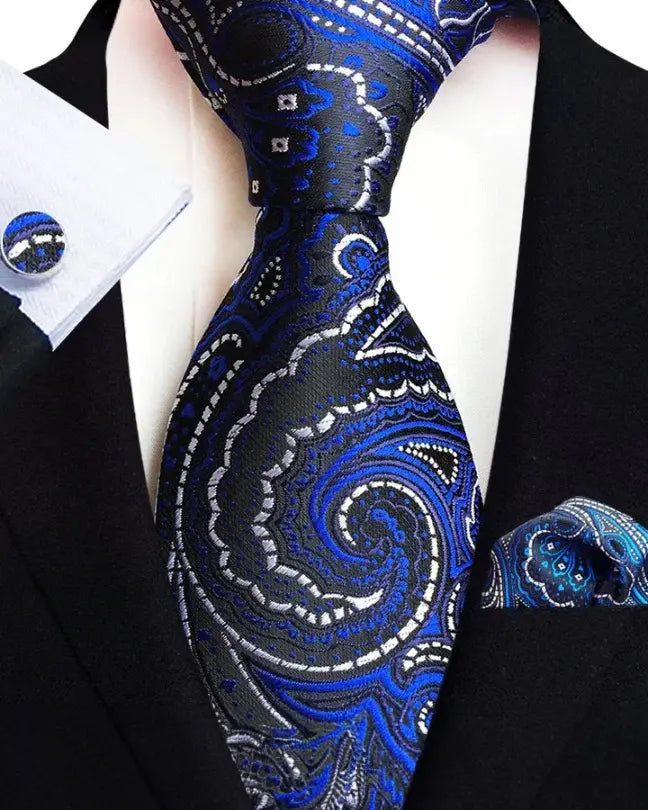 Tie Set - Men's Paisley Silk Cotton Pocket Square-Tie-Chaps London-Blue-Chaps London