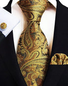 Tie Set - Men's Paisley Silk Cotton Pocket Square-Tie-Chaps London-Gold-Chaps London
