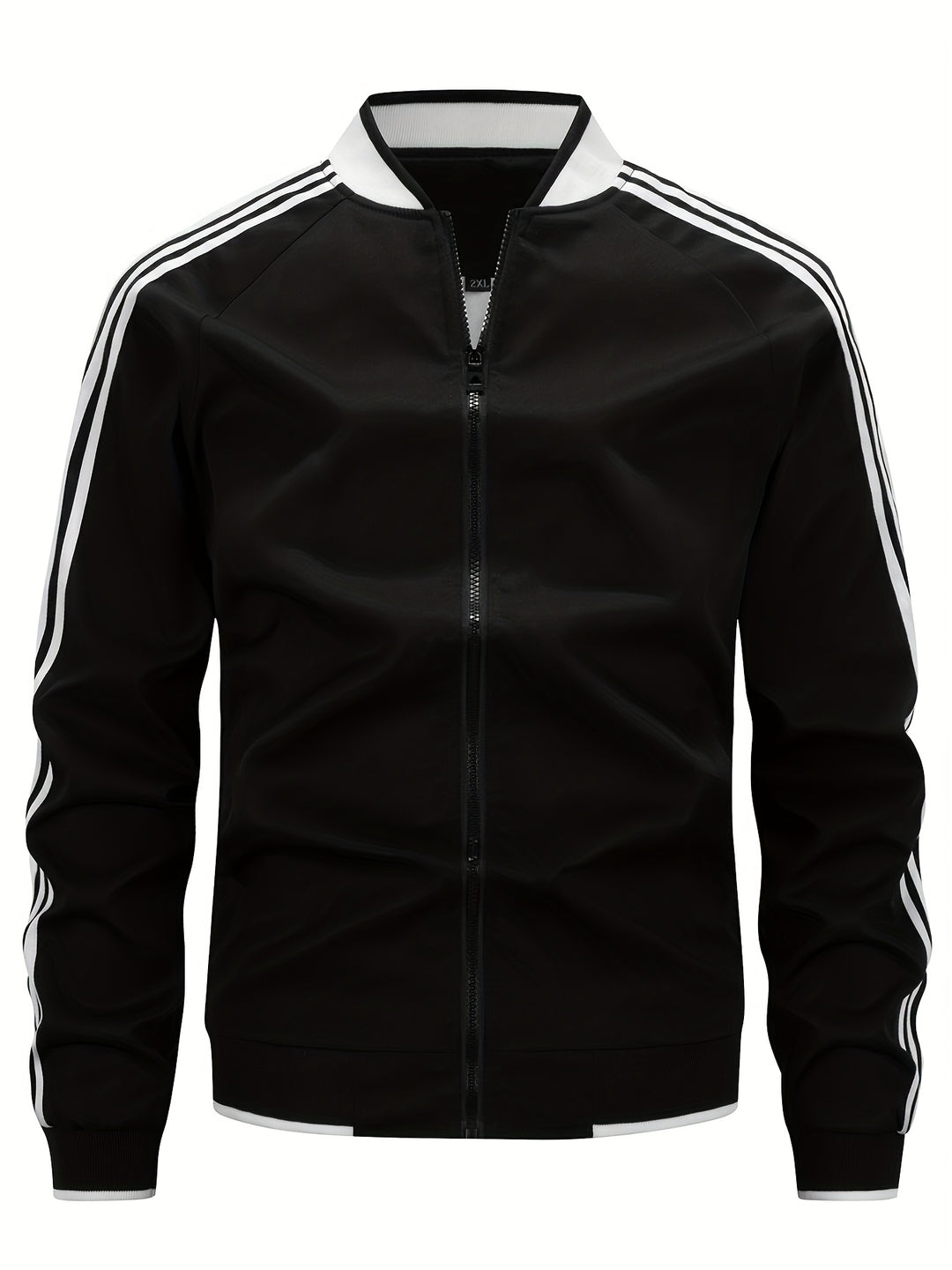 Track Jacket - Men's Striped Zip Up Sport Jacket-Men’s Tracksuit Jacket-Chaps London-Black-XS-Chaps London