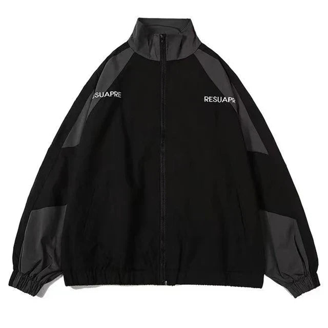 Tracksuit Jacket - Men's Oversized Zip Up Windbreaker-Men's Windbreaker Jacket-Chaps London-Black-S-Chaps London