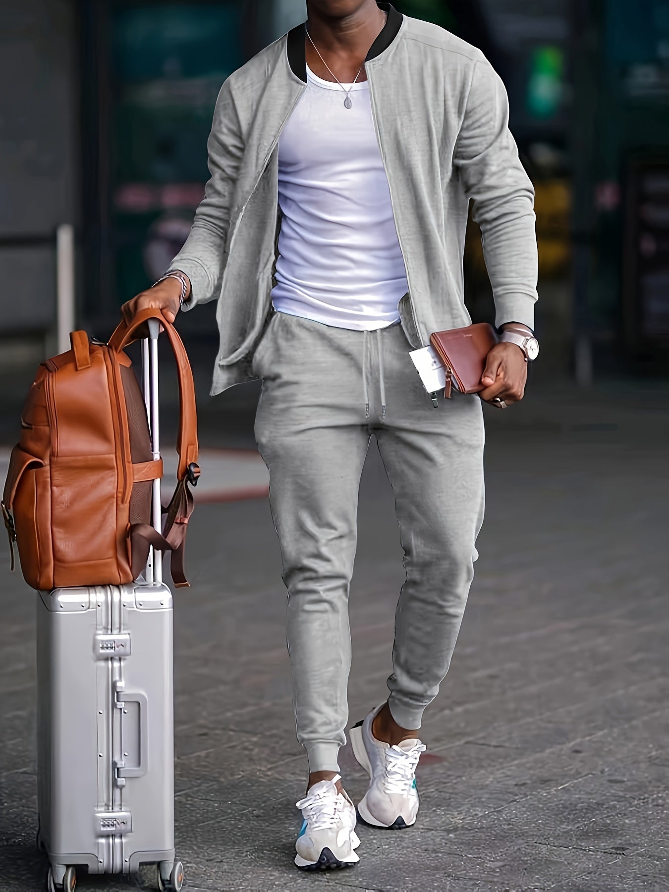 Tracksuit - Men's Drawstring Zip-Up Two-Piece Jogger Set-Chaps London-Grey-S-Chaps London
