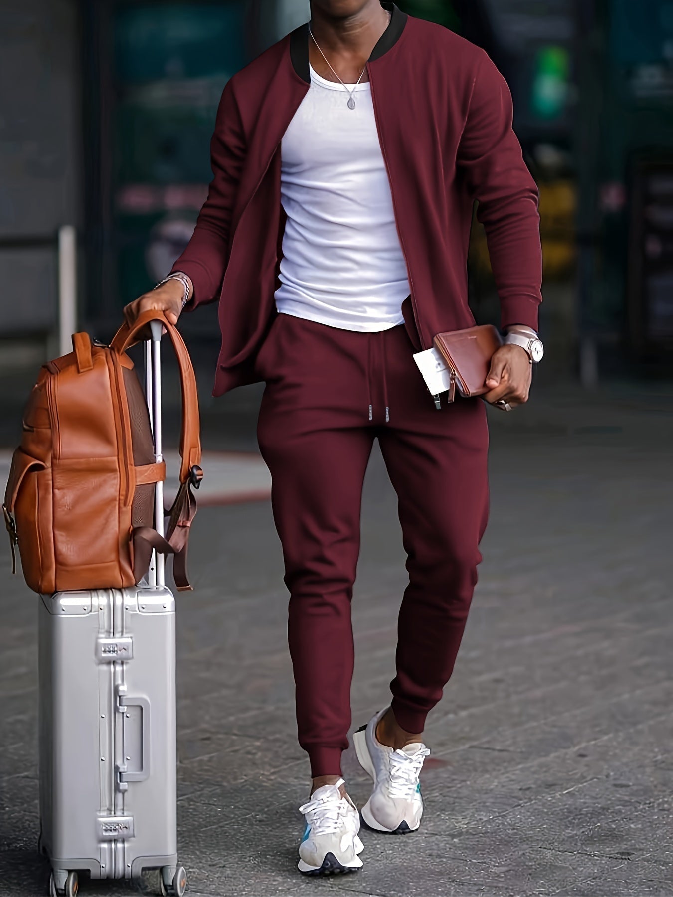 Tracksuit - Men's Drawstring Zip-Up Two-Piece Jogger Set-Chaps London-Red-S-Chaps London