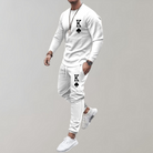 White sweatshirt and jogger set worn by man, King spade print | Chaps London