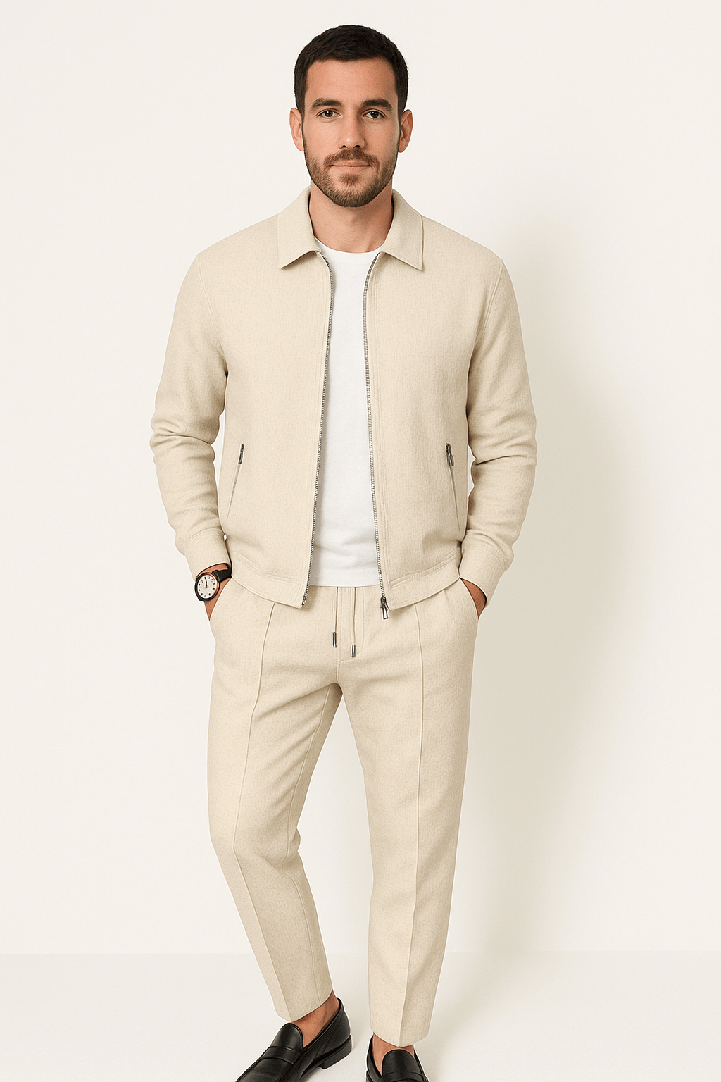 Tracksuit - Men's Zip Up Co Ord Set-Outfit Sets-Chaps London-Beige-S-Chaps London