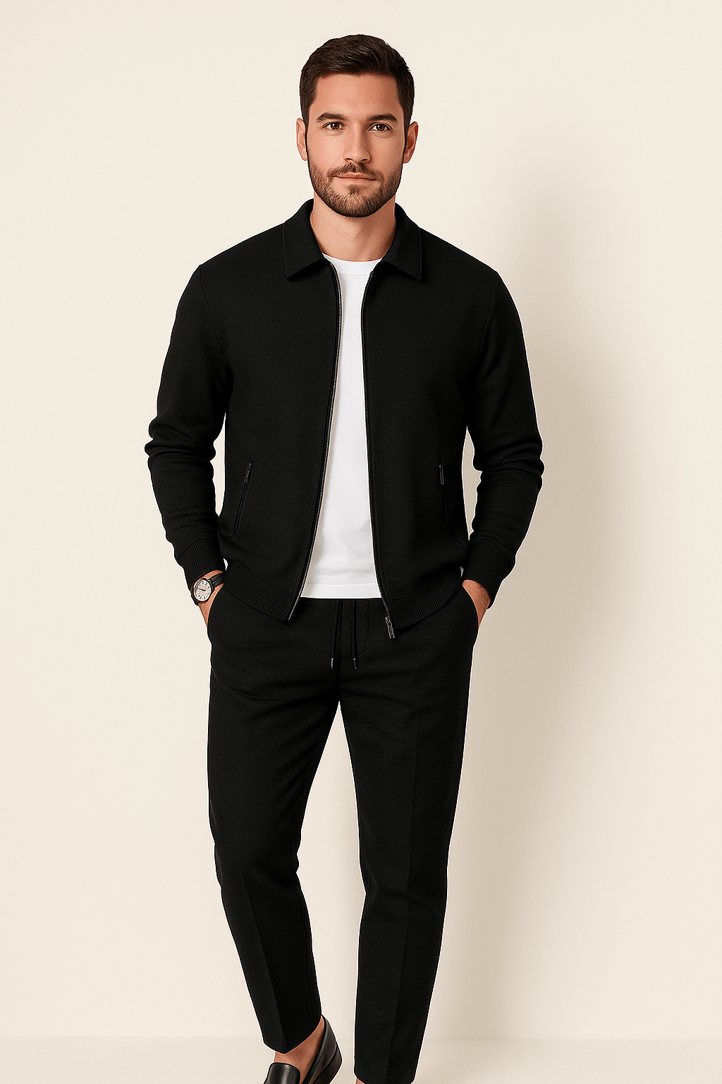 Tracksuit - Men's Zip Up Co Ord Set-Outfit Sets-Chaps London-Black-S-Chaps London