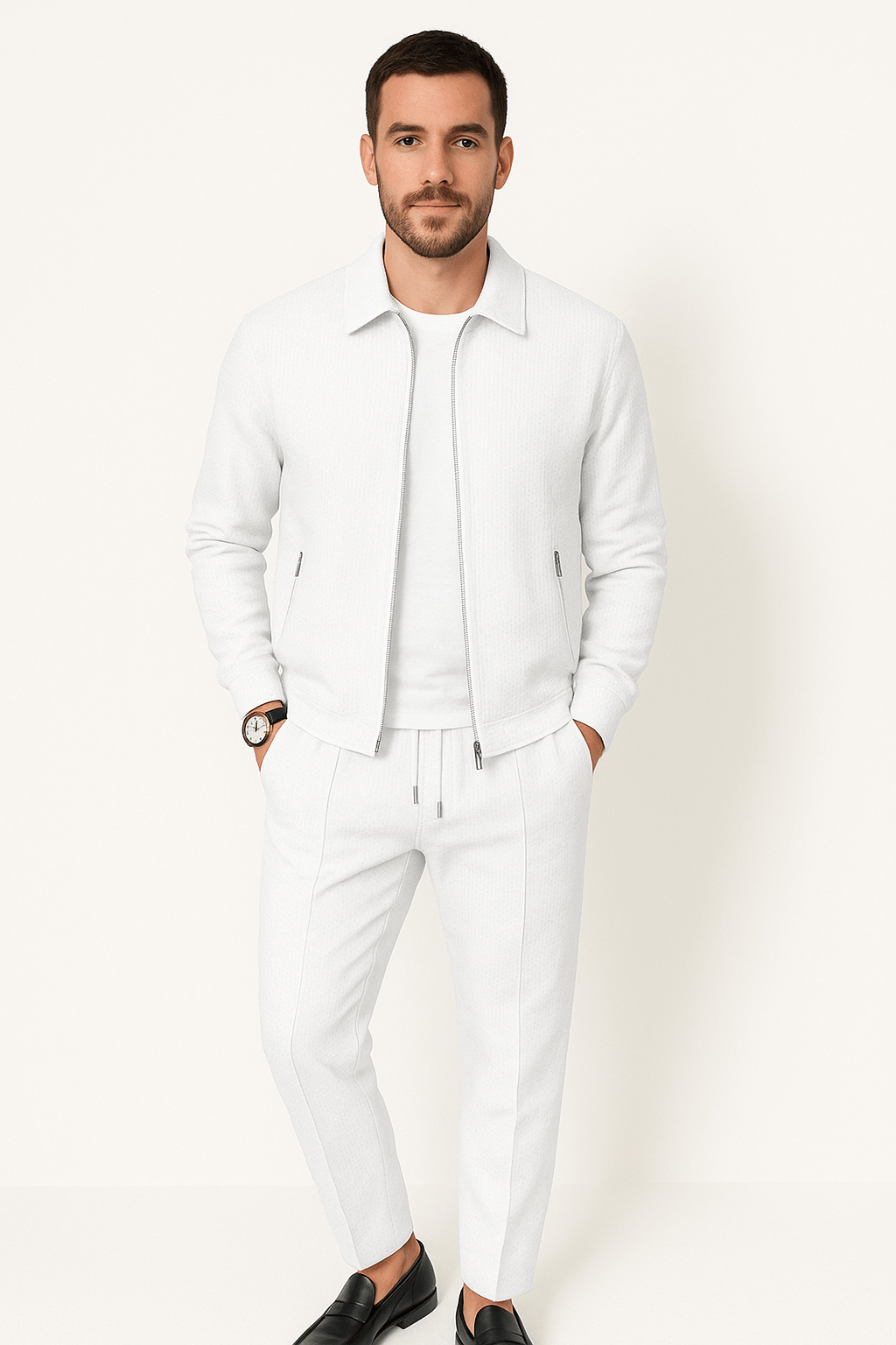 Tracksuit - Men's Zip Up Co Ord Set-Outfit Sets-Chaps London-White-S-Chaps London