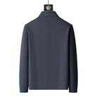 Navy blue textured zip-up jacket back view, shown on hanger | Chaps London