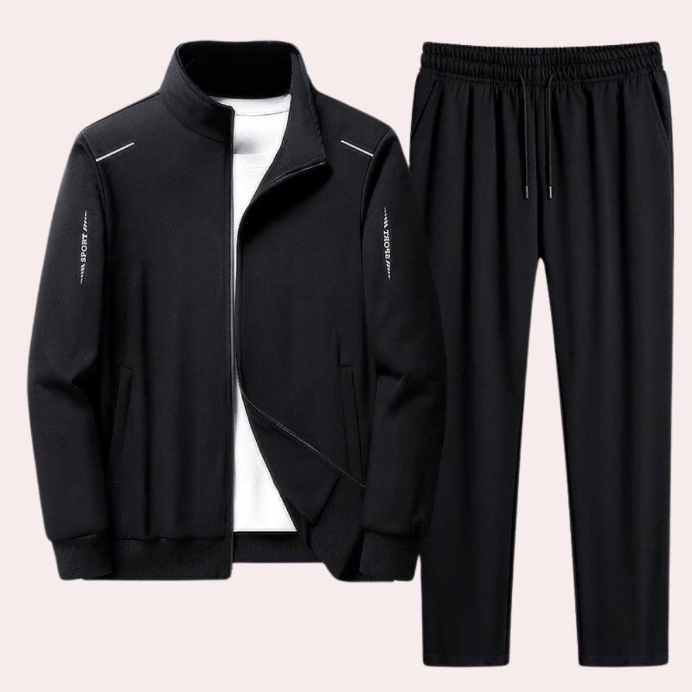 Tracksuit - Men's Zip Up Two Piece Set-Fashion Men Tracksuit All-year-Chaps London-Black-M-Chaps London