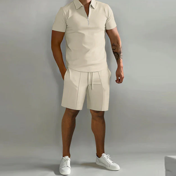 Tracksuit Set - Men's Short Sleeve Polo and Shorts-Outfit Sets-Chaps London-Khaki-S-Chaps London