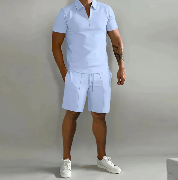 Tracksuit Set - Men's Short Sleeve Polo and Shorts-Outfit Sets-Chaps London-Light Blue-S-Chaps London