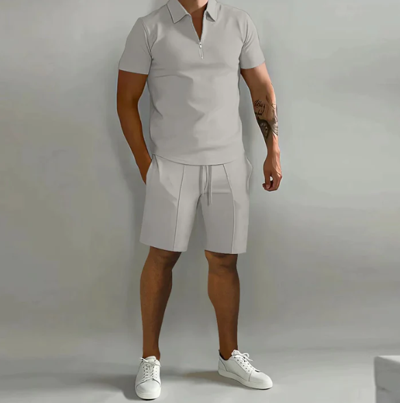 Tracksuit Set - Men's Short Sleeve Polo and Shorts-Outfit Sets-Chaps London-Light Gray-S-Chaps London