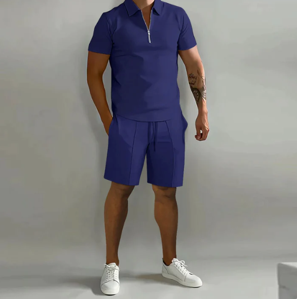 Tracksuit Set - Men's Short Sleeve Polo and Shorts-Outfit Sets-Chaps London-Navy Blue-S-Chaps London