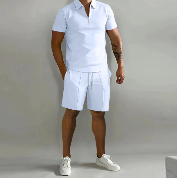 Tracksuit Set - Men's Short Sleeve Polo and Shorts-Outfit Sets-Chaps London-White-S-Chaps London