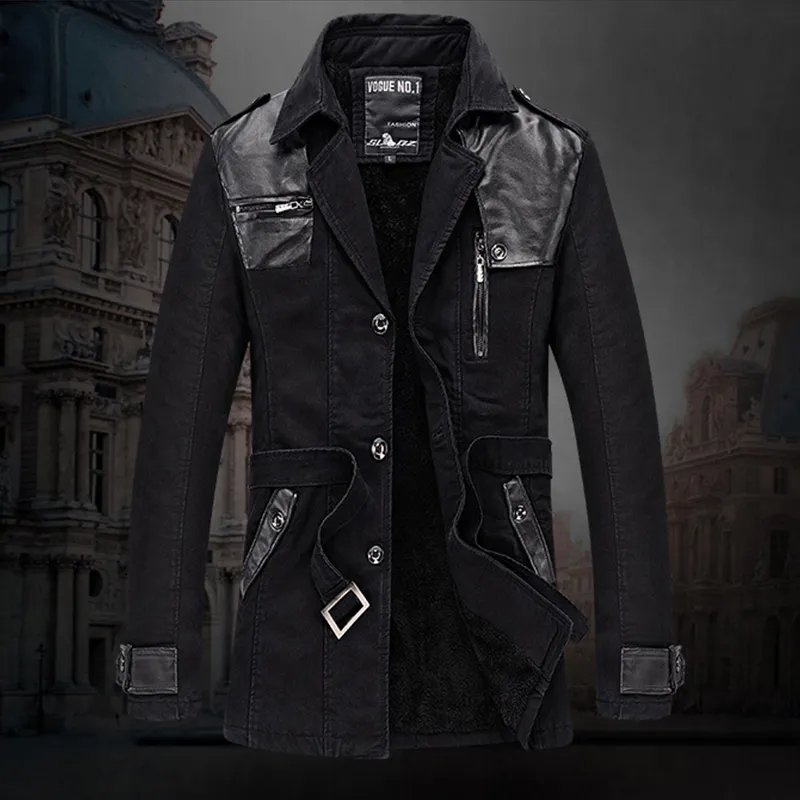 Trench Coat - Men's Fleece Lined Single Breasted Winter Trench Coat-Trench Coats-Chaps London-Black-L-Chaps London