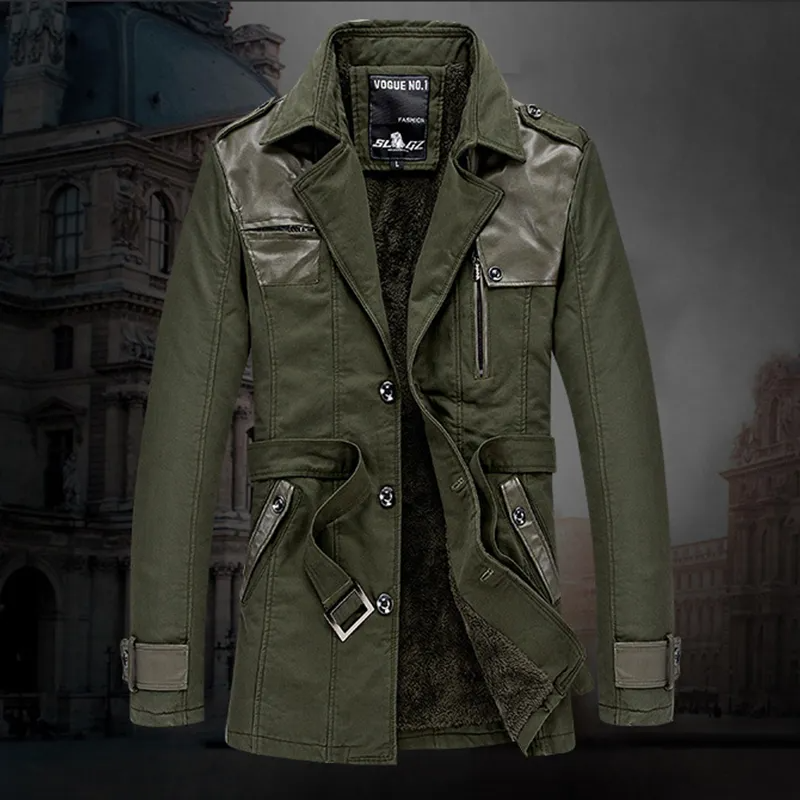 Trench Coat - Men's Fleece Lined Single Breasted Winter Trench Coat-Trench Coats-Chaps London-Green-L-Chaps London